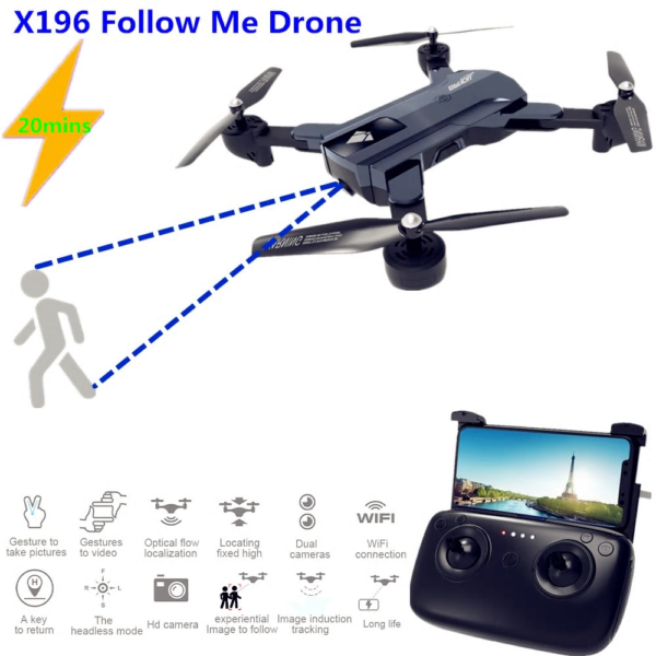 X196 Drone HD 2MP RC Racing Follow Me FPV RC Quadcopter Camera Drone VS SG900 SG700 XS809S - Image 2